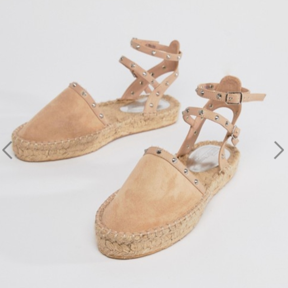ASOS Rockstud Studded Espadrilles Nude Size 8
